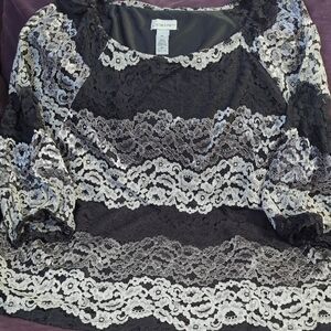 Gorgeous Catherines Black and White and Silver Lace Top